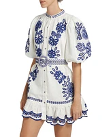 Richelieu Embroidered Linen Minidress