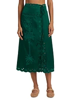 Richilieu Satin Eyelet Midi-Skirt