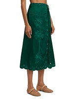 Richilieu Satin Eyelet Midi-Skirt