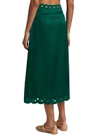 Richilieu Satin Eyelet Midi-Skirt