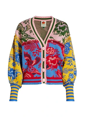 Floral De Renda Patch Knit Cardigan