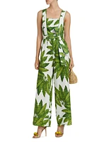 Palm Fan Linen Wide-Leg Jumpsuit