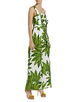 Palm Fan Linen Wide-Leg Jumpsuit