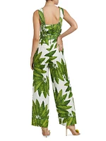 Palm Fan Linen Wide-Leg Jumpsuit