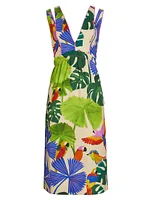 Macaw Jungle V-Neck Midi-Dress