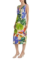 Macaw Jungle V-Neck Midi-Dress