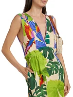 Macaw Jungle V-Neck Midi-Dress