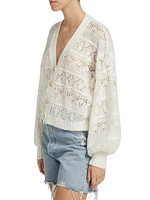 Puff-Sleeve Textured Knit Cardigan