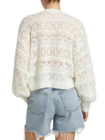 Puff-Sleeve Textured Knit Cardigan