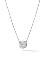 Pavé Cushion Pendant Necklace in 18K White Gold