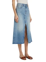 Faded Denim Midi-Skirt