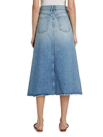 Faded Denim Midi-Skirt