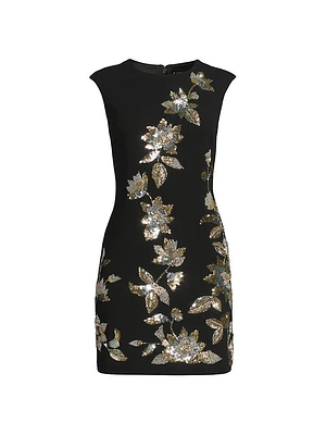 Floral Beaded Crepe Minidress