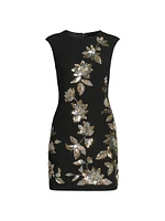 Floral Beaded Crepe Minidress