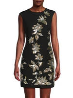 Floral Beaded Crepe Minidress