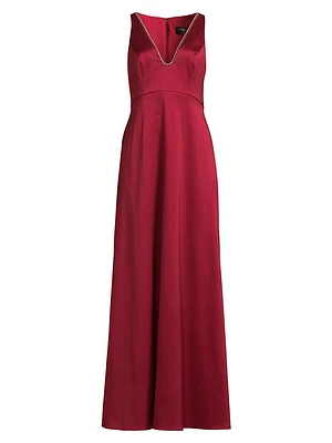 Crystal-Embellished Satin A-Line Gown