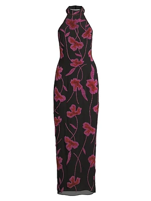 Floral Beaded Trapeze Maxi Dress