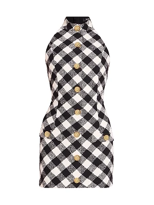 Check Tweed Halter Minidress