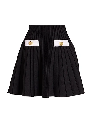 Rib-Knit Flared Miniskirt