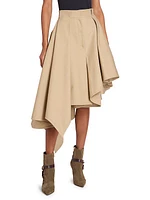 Cotton Asymmetric Ruffled Midi-Skirt