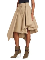 Cotton Asymmetric Ruffled Midi-Skirt