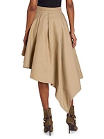 Cotton Asymmetric Ruffled Midi-Skirt