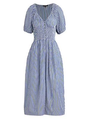 Monet Striped Cotton Midi-Dress