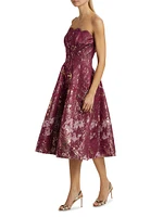 Scalloped Brocade Strapless Cocktail Dress