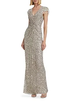 Wonderful Beaded Wrap Column Gown