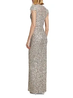 Wonderful Beaded Wrap Column Gown