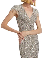 Wonderful Beaded Wrap Column Gown