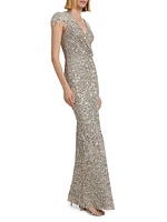 Wonderful Beaded Wrap Column Gown