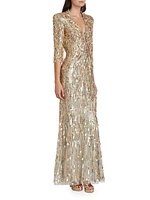 Oscar Sequined V-neck Sheath Gown