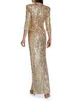 Oscar Sequined V-neck Sheath Gown