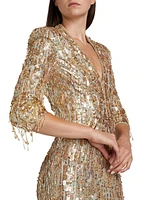 Oscar Sequined V-neck Sheath Gown