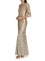 Oscar Sequined V-neck Sheath Gown