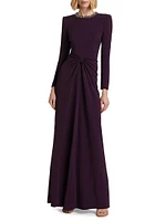 Sunday Embellished Neck Knotted Column Gown