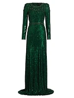 Georgia Sequin Belted Column Gown