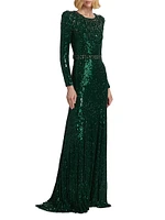 Georgia Sequin Belted Column Gown