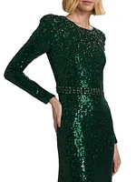 Georgia Sequin Belted Column Gown