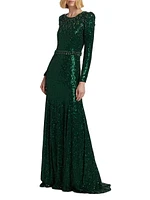 Georgia Sequin Belted Column Gown