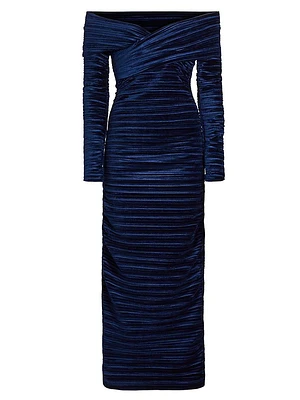 Delphinus Velvet Off-The-Shoulder Midi-Dress