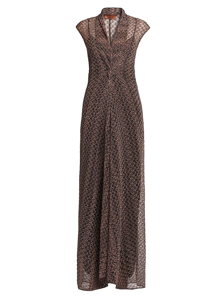 Sheer Metallic Knit Maxi Dress