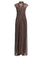 Sheer Metallic Knit Maxi Dress