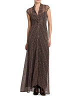 Sheer Metallic Knit Maxi Dress