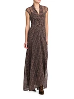 Sheer Metallic Knit Maxi Dress