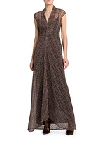 Sheer Metallic Knit Maxi Dress