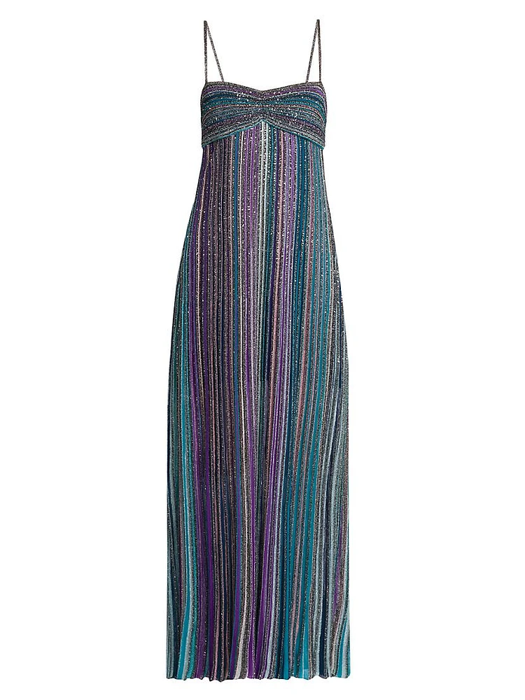 Embellished Metallic Striped Maxi Dress