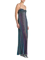 Embellished Metallic Striped Maxi Dress