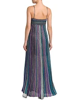 Embellished Metallic Striped Maxi Dress